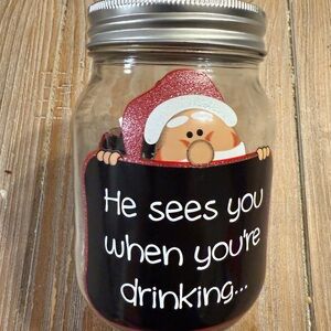 Santa Mason Jar Wine Glass with Red Base